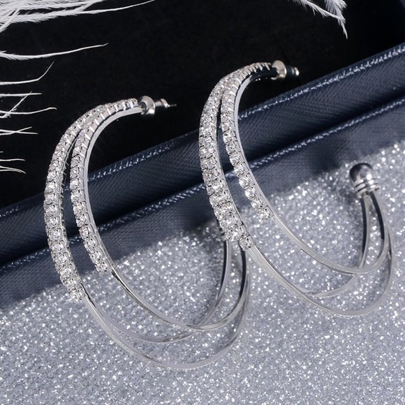 Jewelry - "Multilayer Round Shining 925 Silver Hoop Earrings, FB16FA1048